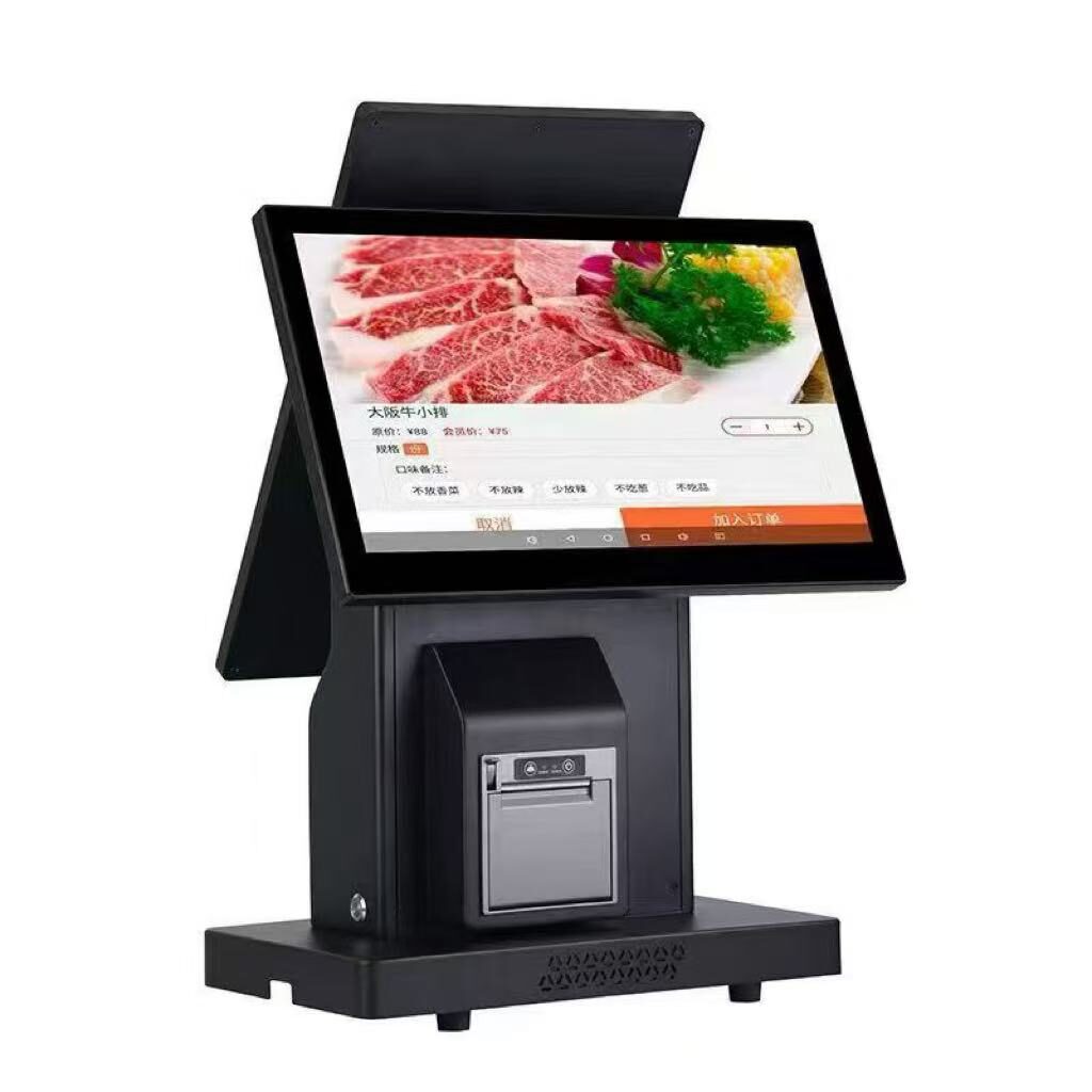 desktop self-service cash register with built-in printer and rear display