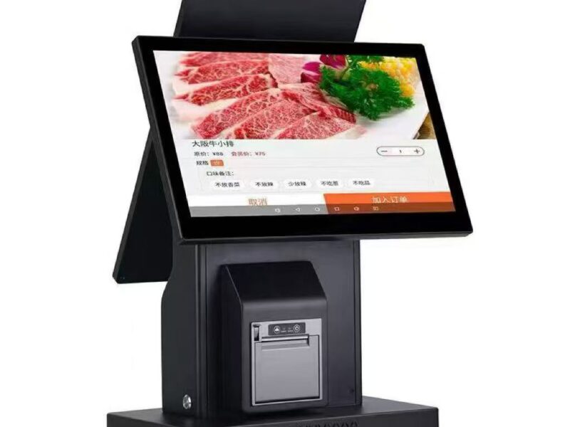 desktop self-service cash register with built-in printer and rear display